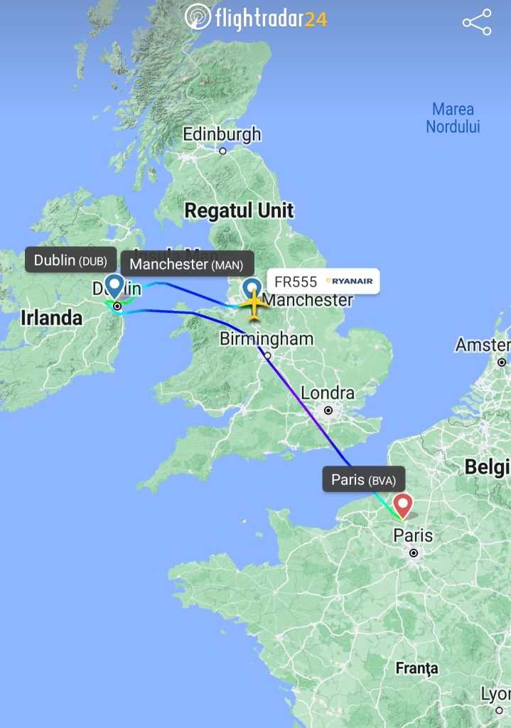 Pasagerii unui zbor spre Dublin au ajuns la Paris din cauza furtunii